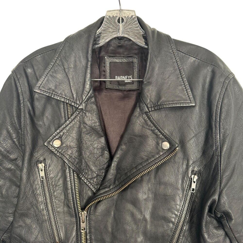 Barneys New York Black Leather Biker Jacket - Men's - Picture 2 of 8